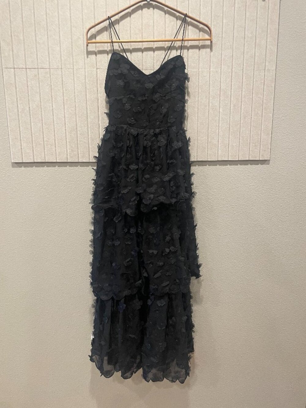 Black Floral Embroidered Cross Strap Midi Dress Small